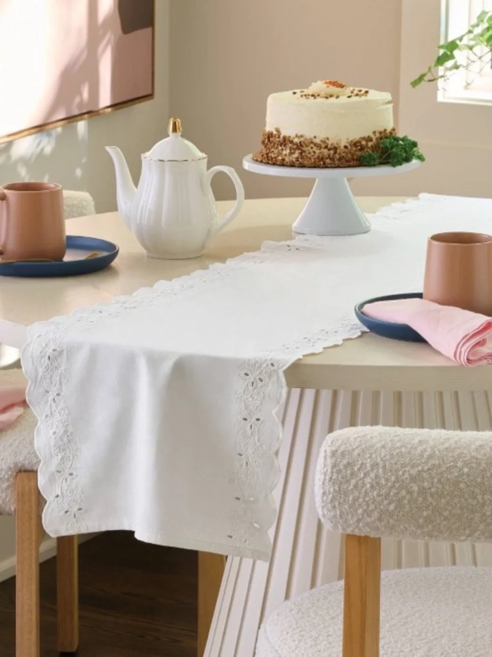 NEW Threshold White Eyelet Scalloped 72” Table Runner - Picture 3 of 4